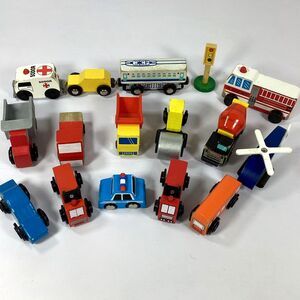 Wood Toy Vehicle Lot of 16 Truck Ambulance Construction Police